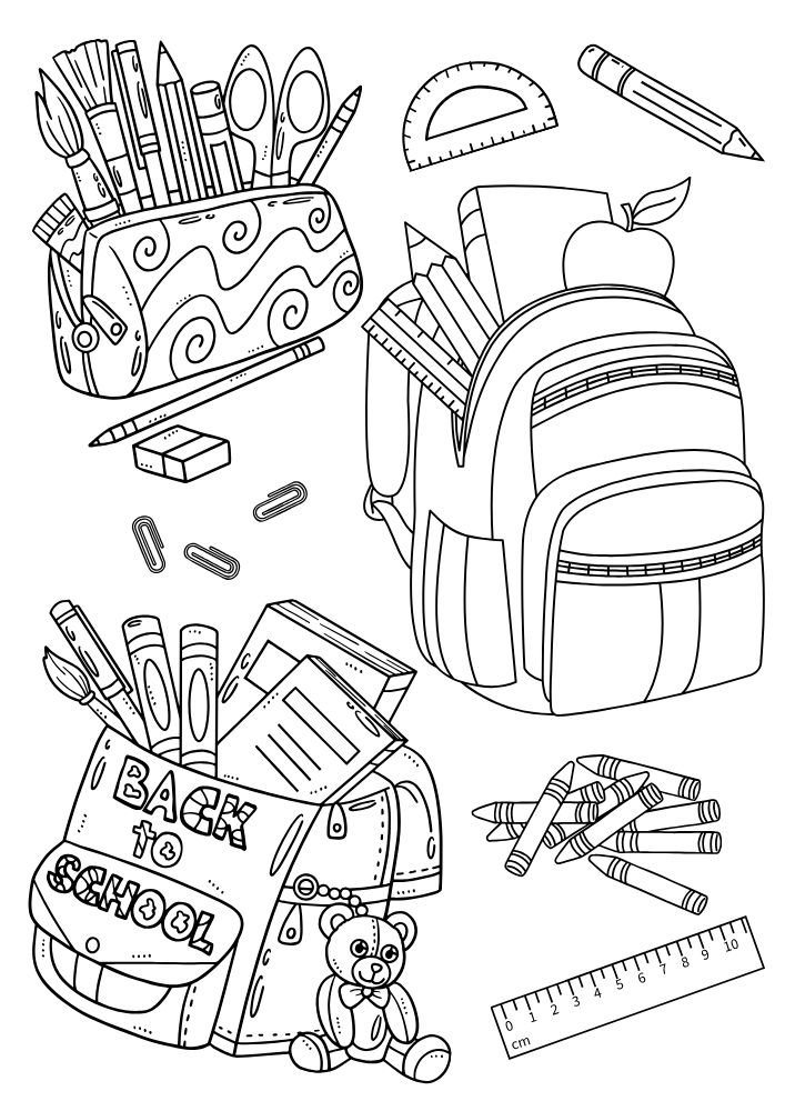 Free Printable Back to School Coloring Pages for Kids Education Studying backpack supplies