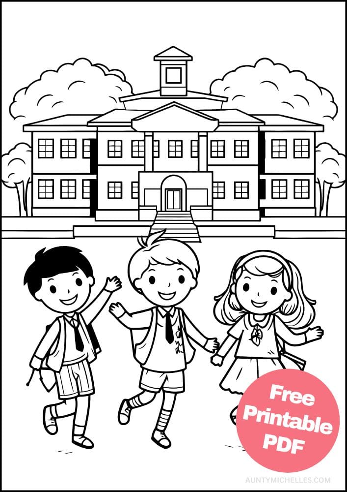 Back to School Coloring Page for Kids campus students school building