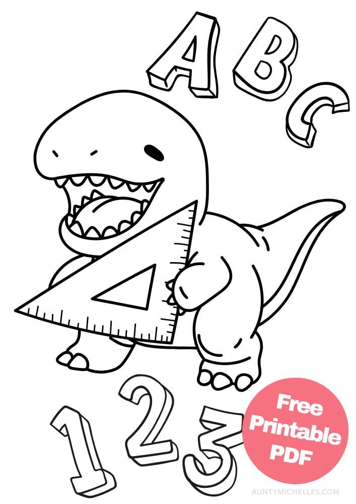 Back to School Coloring Page for Kids dinosaur abc 123 math ruler