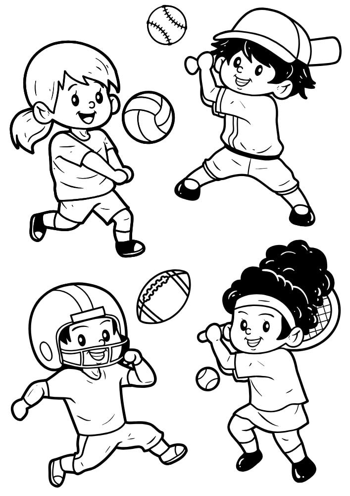 Free Printable Back to School Coloring Pages for Kids Education Studying gym class sports volleyball baseball football tennis