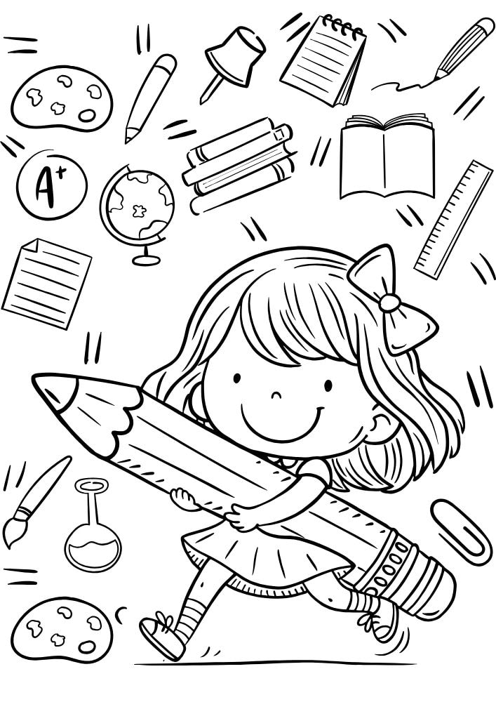 Free Printable Back to School Coloring Pages for Kids Education Studying kid pencil supplies