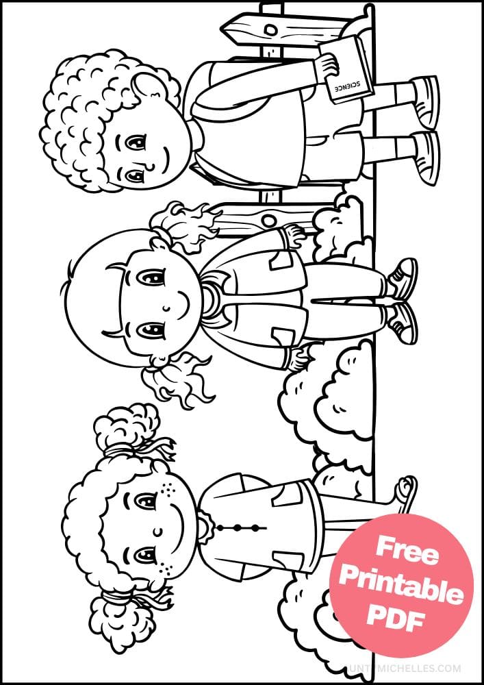 Back to School Coloring Page for Kids kids waiting for bus