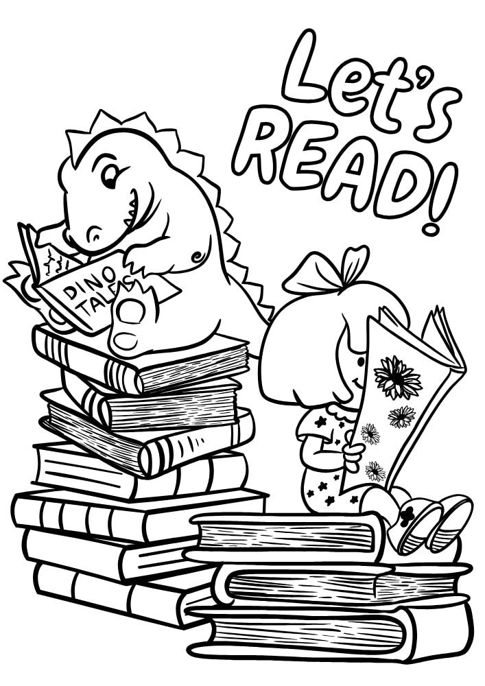 Free Printable Back to School Coloring Pages for Kids Education Studying lets read dinosaur books