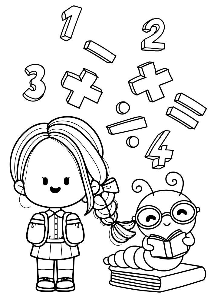 Free Printable Back to School Coloring Pages for Kids Education Studying math class worm