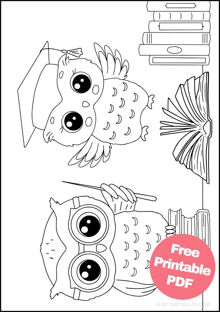 Graduation Coloring Pages for Kids Education Studying owls books graduation cap graduate congrats