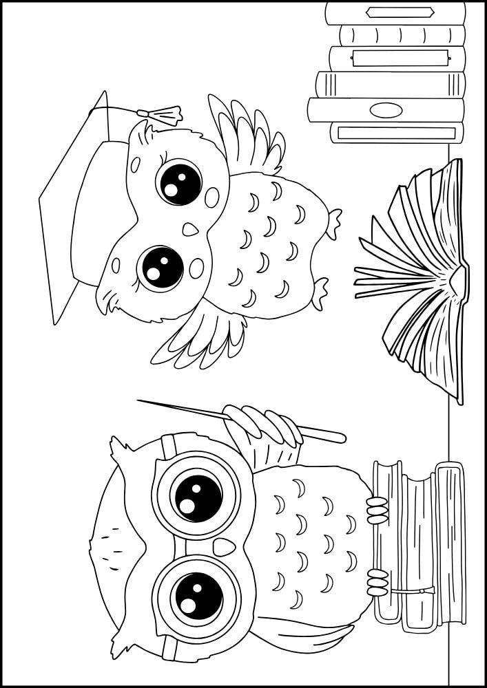 Free Printable Back to School Coloring Pages for Kids Education Studying owls books graduation cap