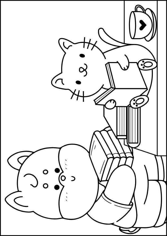 Free Printable Back to School Coloring Pages for Kids Education Studying reading cat bear library