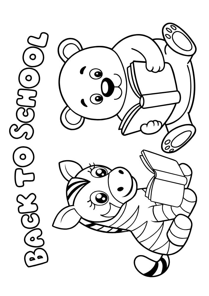 Free Printable Back to School Coloring Pages for Kids Education Studying reading zebra bear