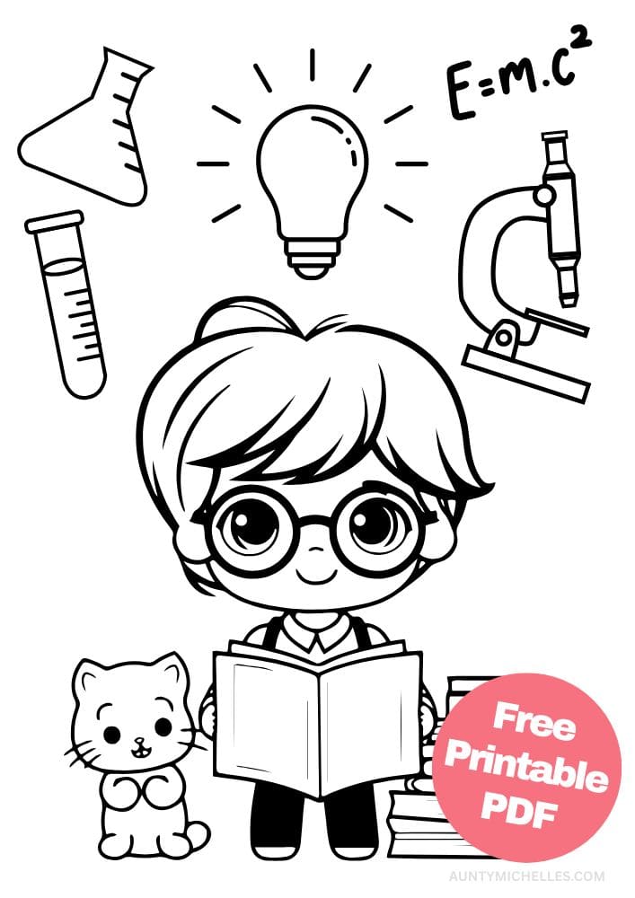 Back to School Coloring Page for Kids Education Studying science class scientist
