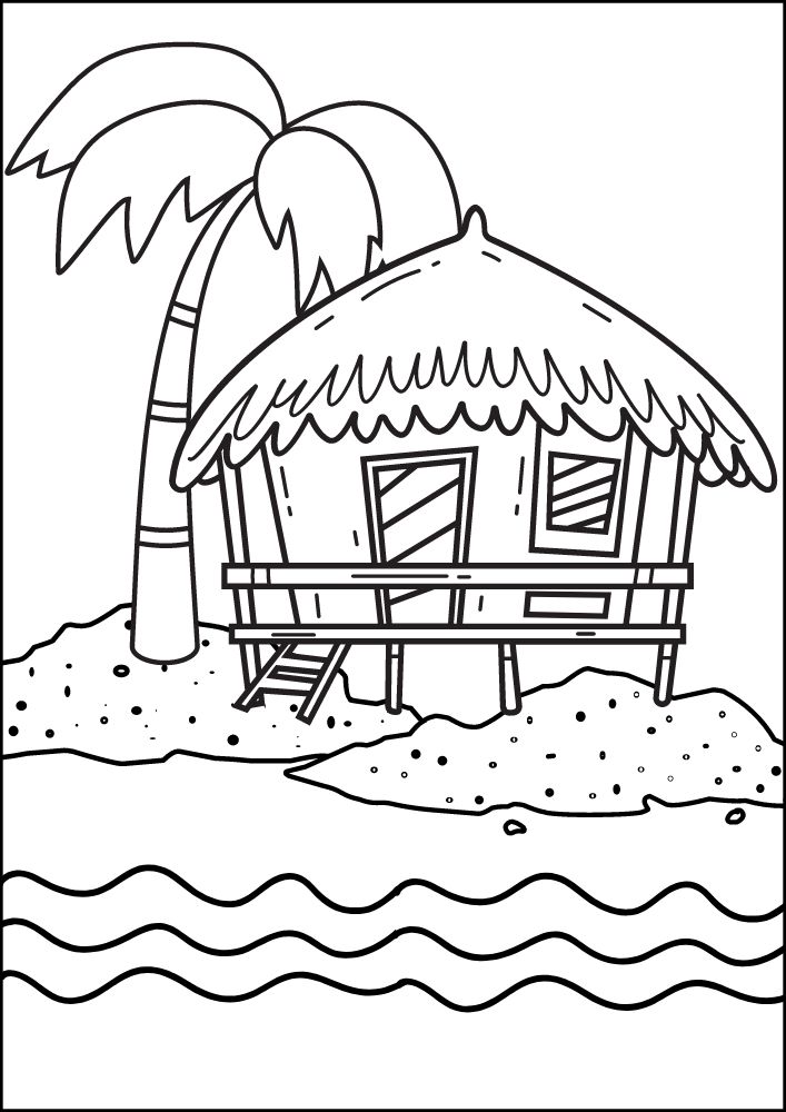 Free Printable Beach Coloring Pages for Kids Seaside Shore Coast Ocean Summer Hut Palm Tree