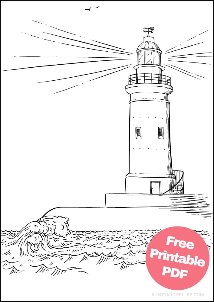 Lighthouse Coloring Page for Kids Seaside Shore Coast Ocean Summer