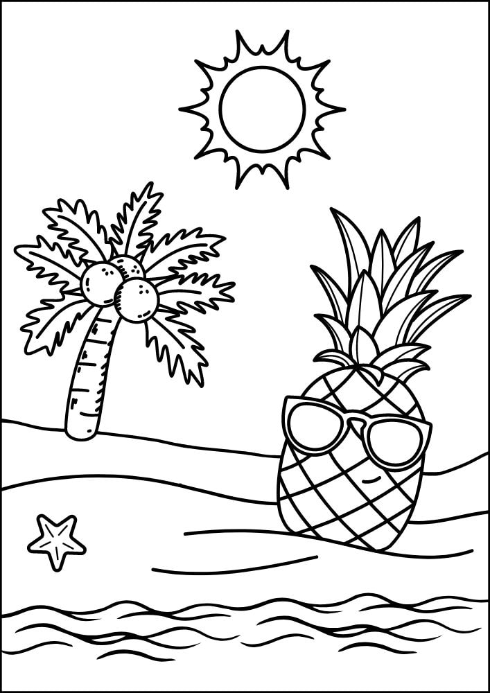 Free Printable Beach Coloring Pages for Kids Seaside Shore Coast Ocean Summer Pineapple Palm Tree