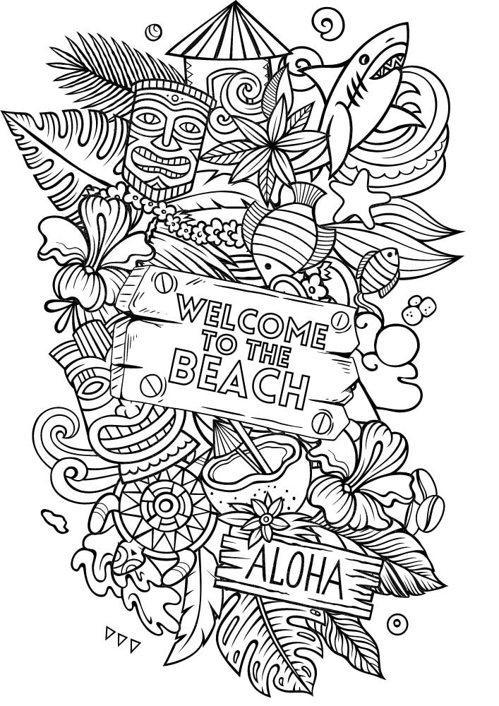 Free Printable Beach Coloring Pages for Kids Seaside Shore Coast Ocean Summer hawaii aloha tiki