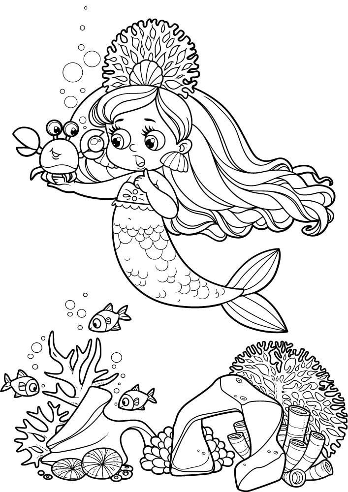 Free Printable Beach Coloring Pages for Kids Seaside Shore Coast Ocean Summer mermaid crab coral