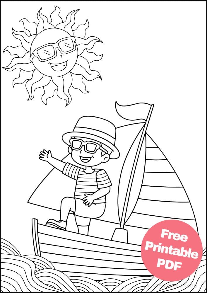 Sailboat Coloring Page for Kids Seaside Shore Coast Ocean Summer sailing
