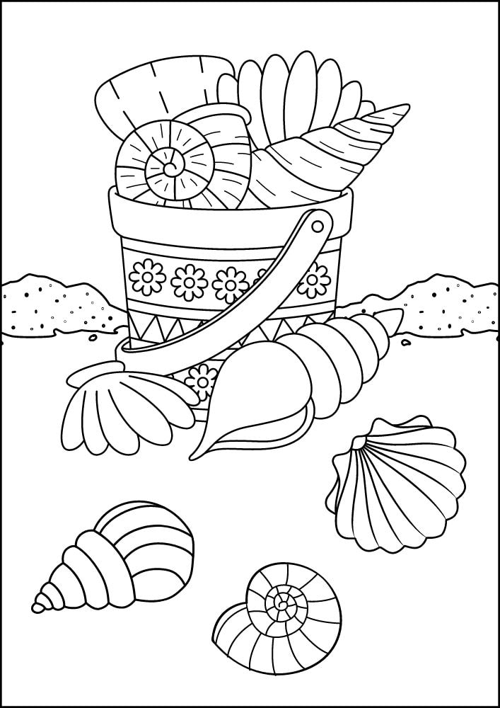 Free Printable Beach Coloring Pages for Kids Seaside Shore Coast Ocean Summer sand bucket seashells