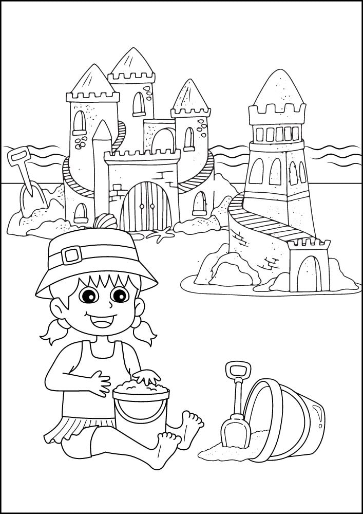 Free Printable Beach Coloring Pages for Kids Seaside Shore Coast Ocean Summer sand castle building