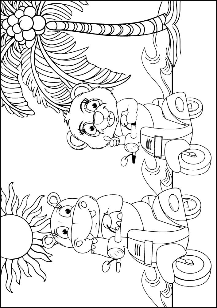 Free Printable Beach Coloring Pages for Kids Seaside Shore Coast Ocean Summer scooter palm tree hippo lion