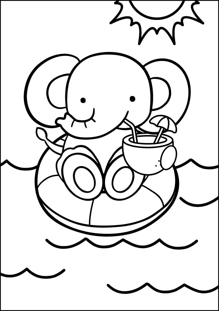 Free Printable Beach Coloring Pages for Kids Seaside Shore Coast Ocean Summer tube elephant coconut drink