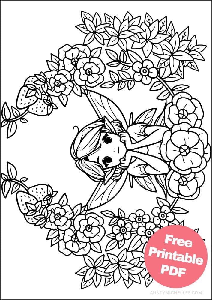 Free Printable Fairy Coloring Pages Colouring Book sheets adult kids download pdf printables flower border strawberry floral 8 sprite pixie nymph