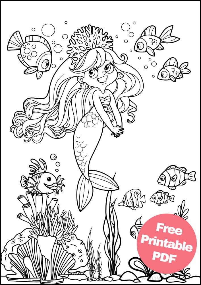 Mermaid Coloring Page for Kids Fish Coral Reef