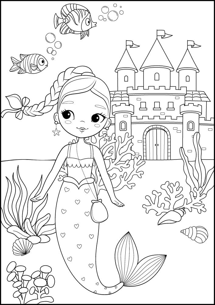 Free Printable Mermaid Coloring Pages for Kids Castle Fashion Fish Cute Girly