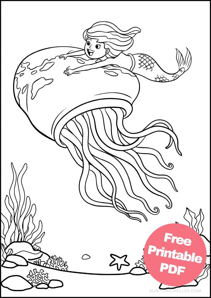 Coloring Page for Kids Jellyfish Ocean Seaweed Funny