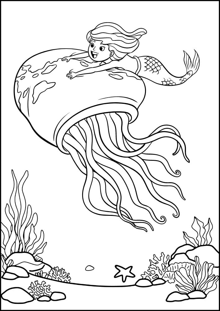 Free Printable Mermaid Coloring Pages for Kids Jellyfish Ocean Seaweed Funny