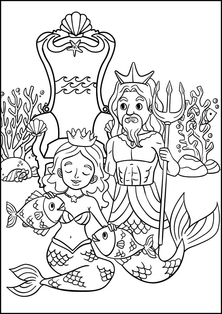 Free Printable Mermaid Coloring Pages for Kids Merman King Thrown Fish Queen