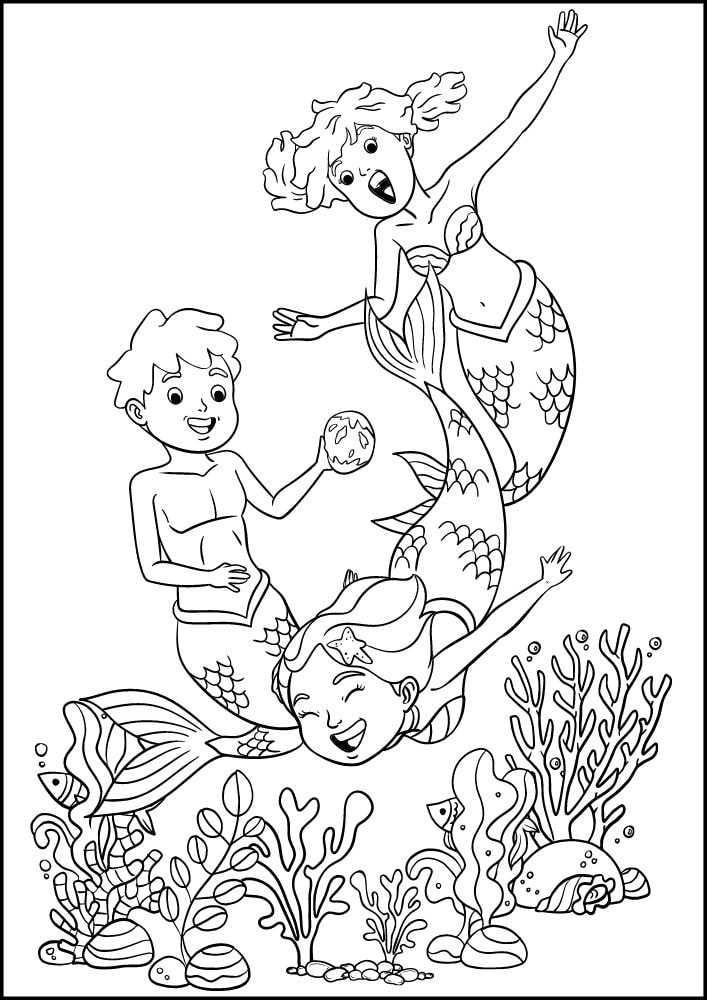 Free Printable Mermaid Coloring Pages for Kids Merman Playing Sports Ocean