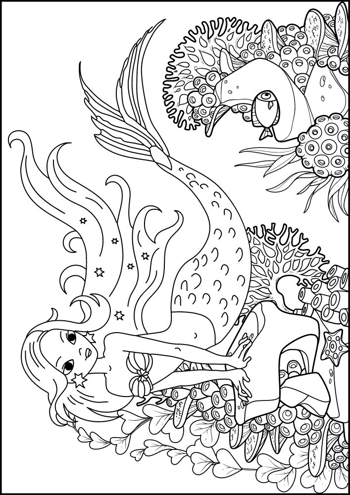 Free Printable Mermaid Coloring Pages for Kids Ocean Coral Fish