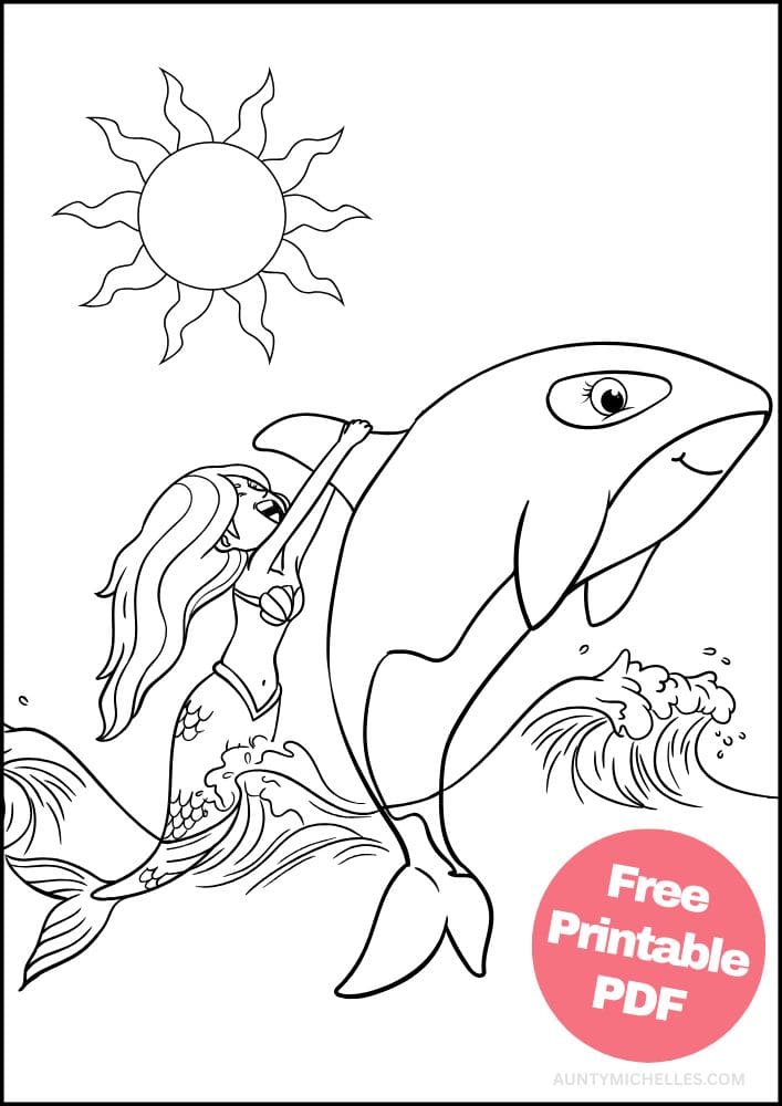 Coloring Page for Kids Orca Whale Ride Ocean Sun Funny