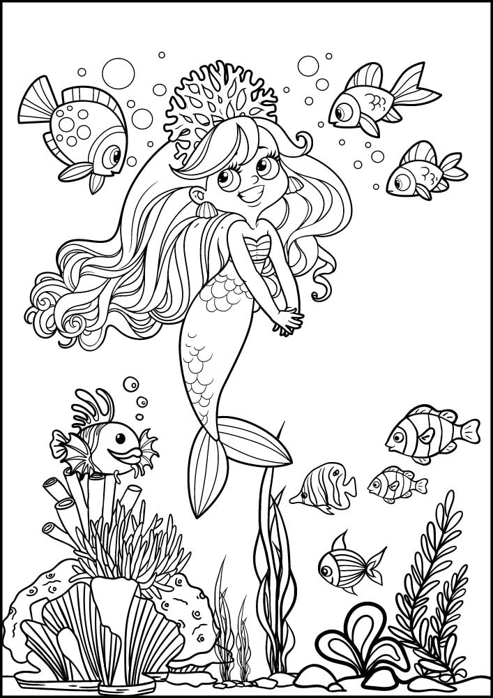 Free Printable Mermaid Coloring Pages for Kids Fish Coral Reef