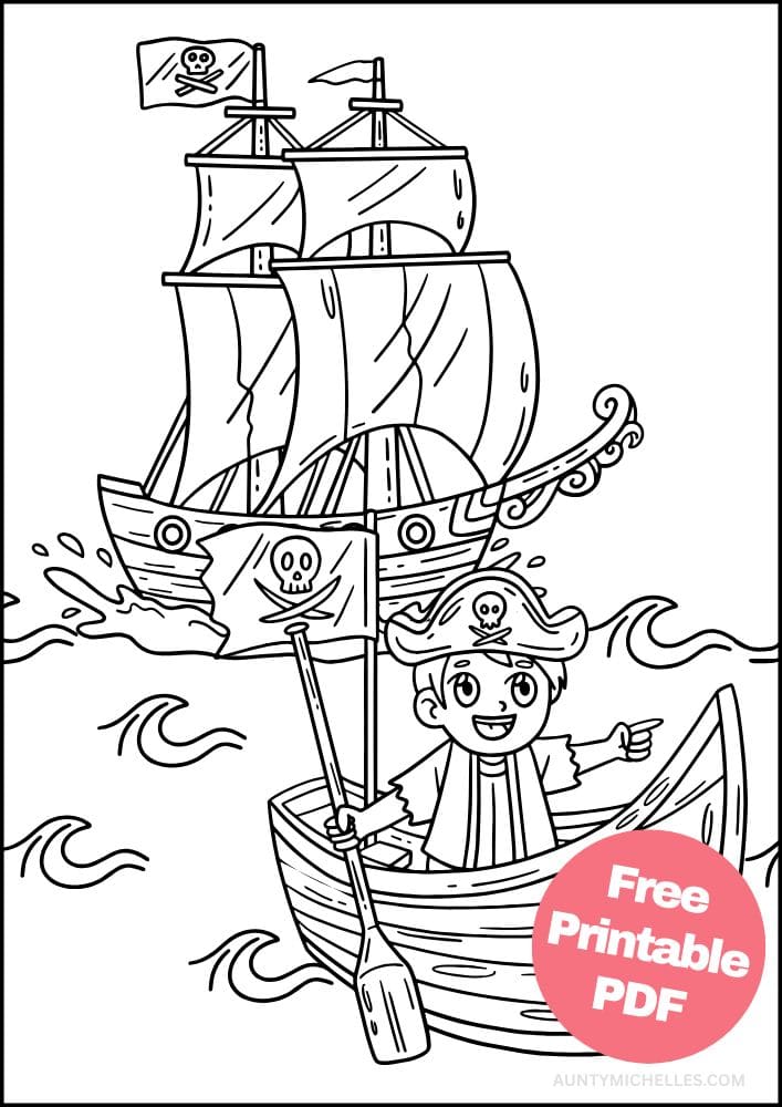 Pirate Coloring Page for Kids boat ship dingy pirate flag