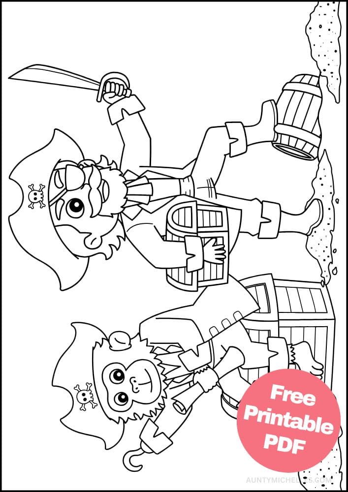 Printable Pirate Coloring Page for Kids captain monkey barrel treasure sword