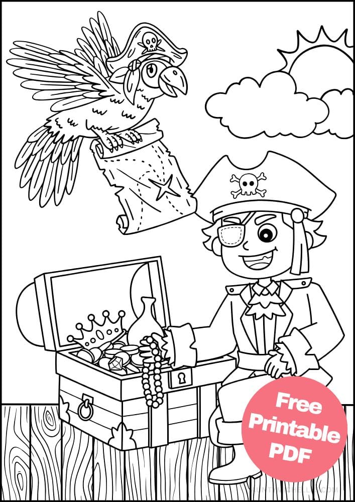 Printable Pirate Coloring Page for Kids captain pirate map treasure