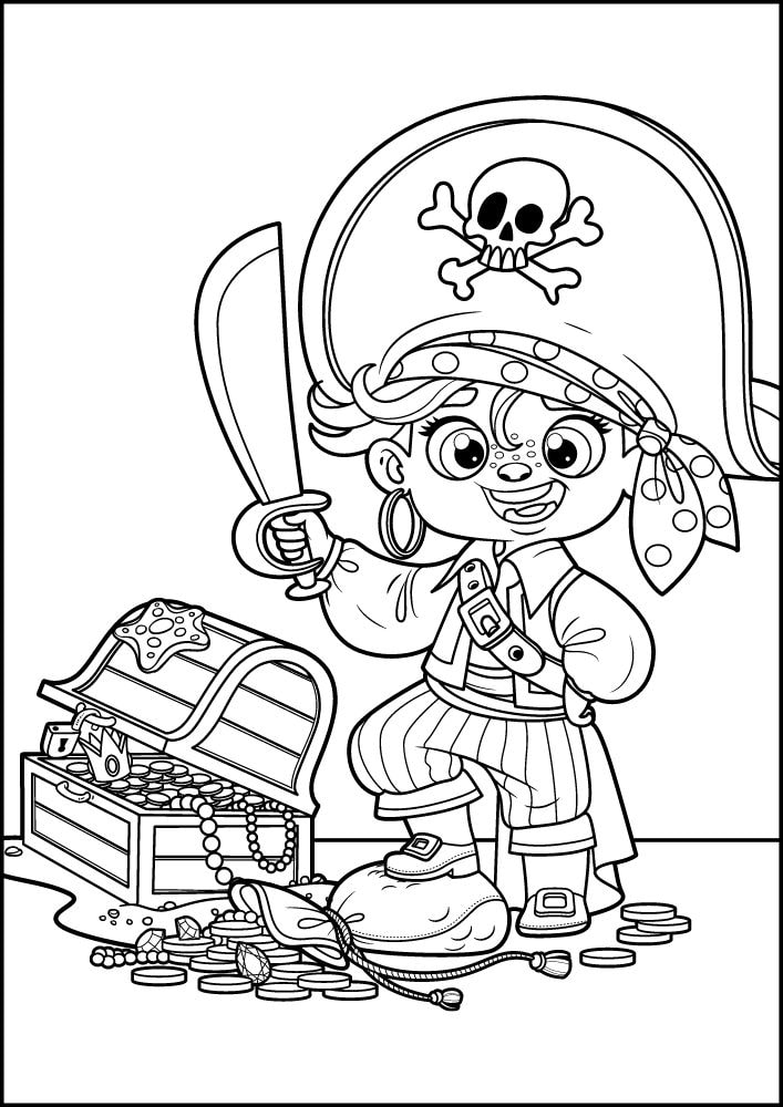 Free Printable Pirate Coloring Pages for Kids cute hat sword treasure