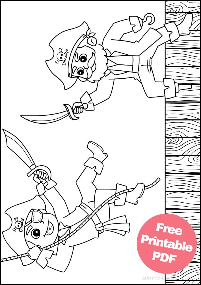 Printable Pirate Coloring Page for Kids fight captain sword ship