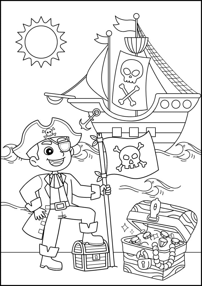 Free Printable Pirate Coloring Pages for Kids flag ship treasure captain eye patch