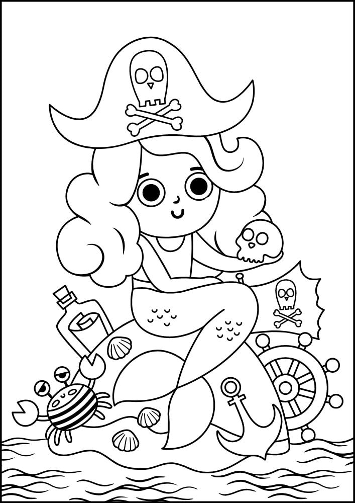 Free Printable Pirate Coloring Pages for Kids mermaid skull island