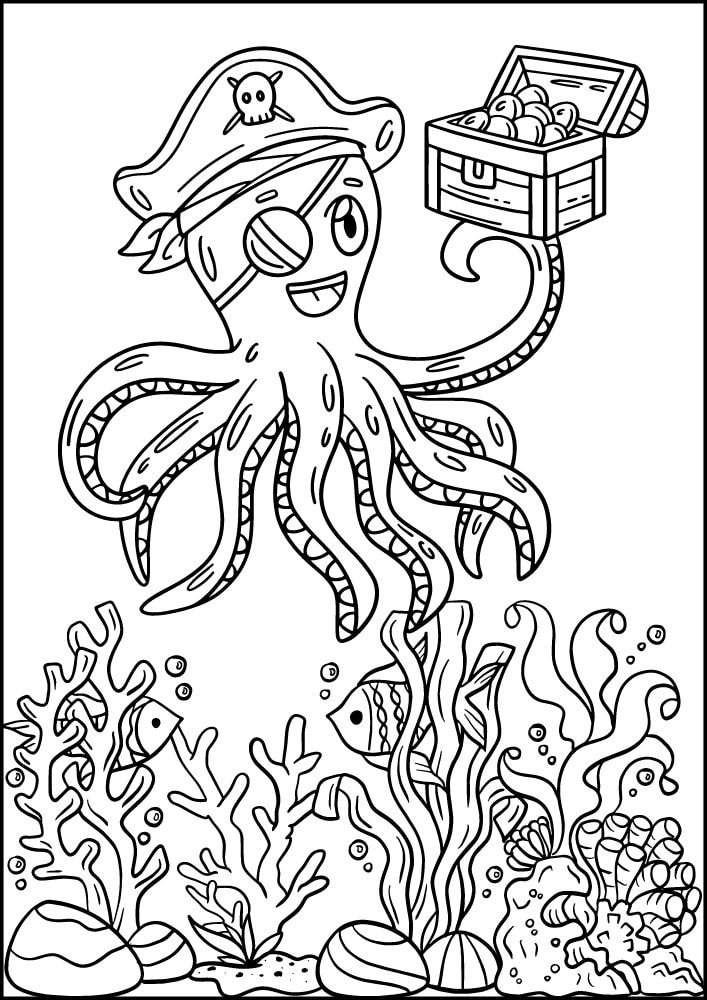 Free Printable Pirate Coloring Pages for Kids octopus treasure ocean hat eye patch