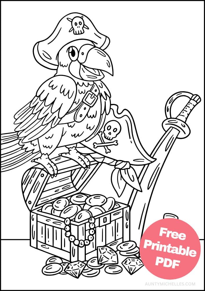 Coloring Page for Kids parrot treasure sword hat