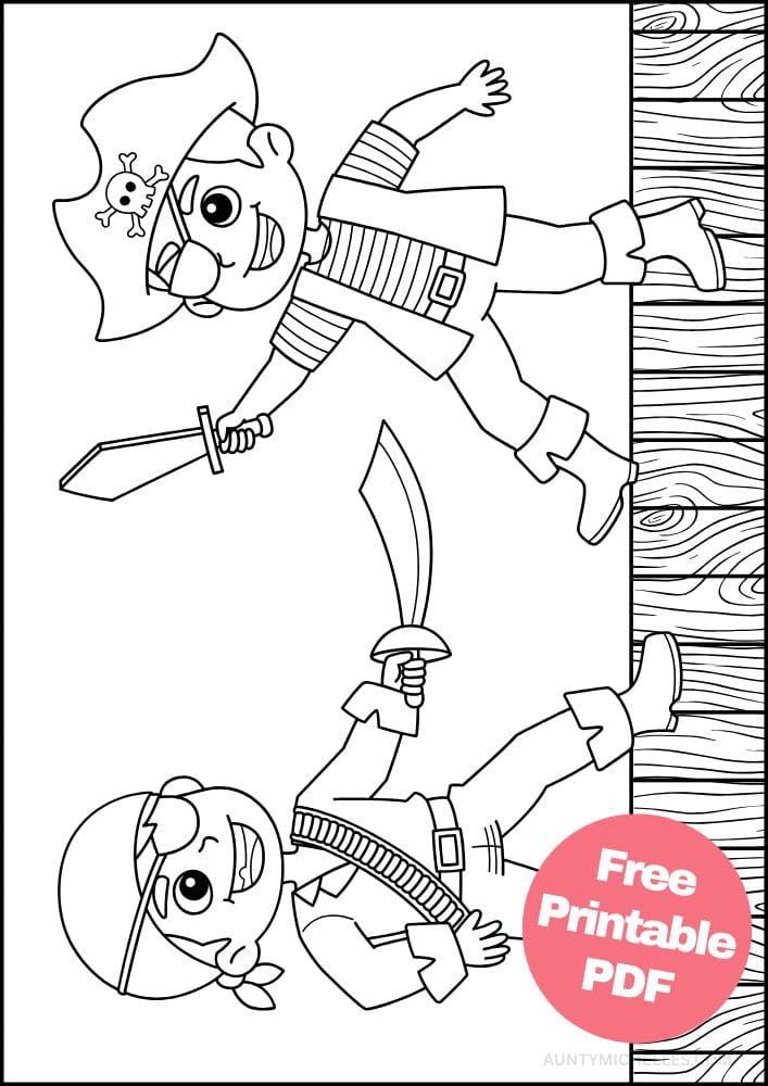 Printable Pirate Coloring Page for Kids pirates duel fight cute sword fight