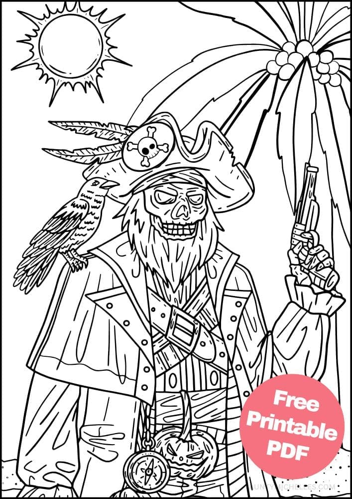 Pirate Coloring Page for Kids scary skull dead skeleton