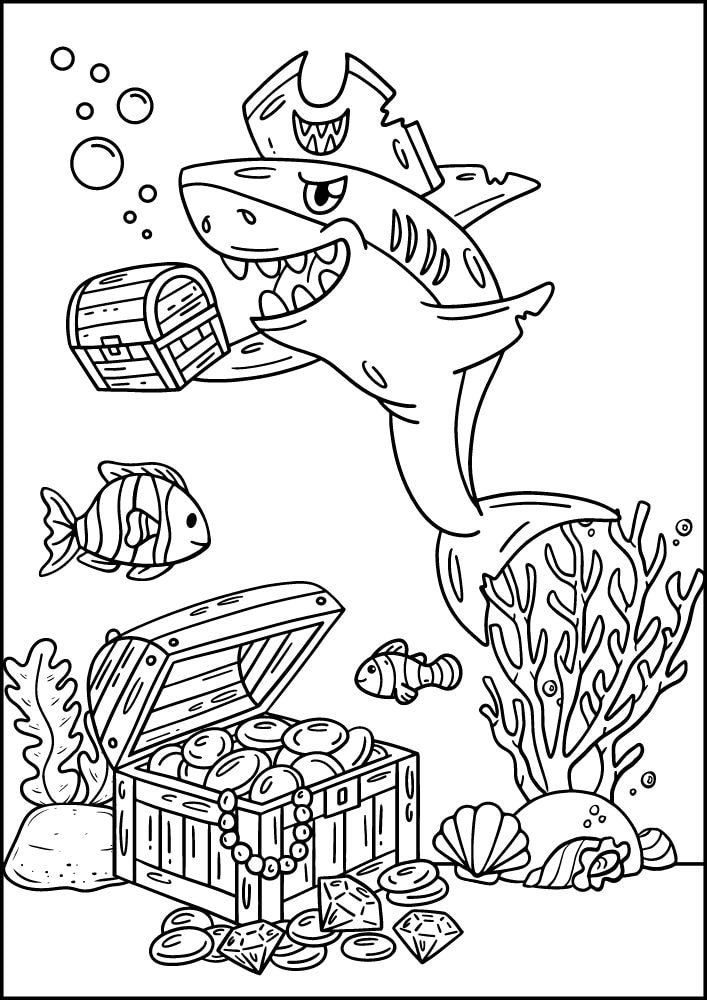 Free Printable Pirate Coloring Pages for Kids shark sunken treasure fish shipwreck