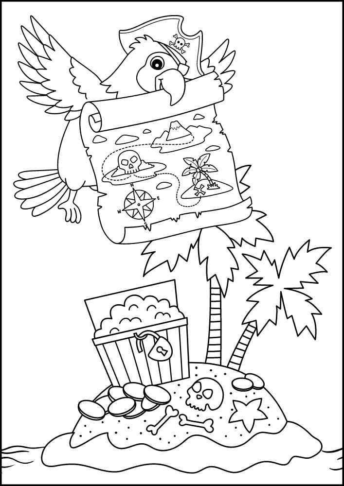 Free Printable Pirate Coloring Pages for Kids treasure island parrot map