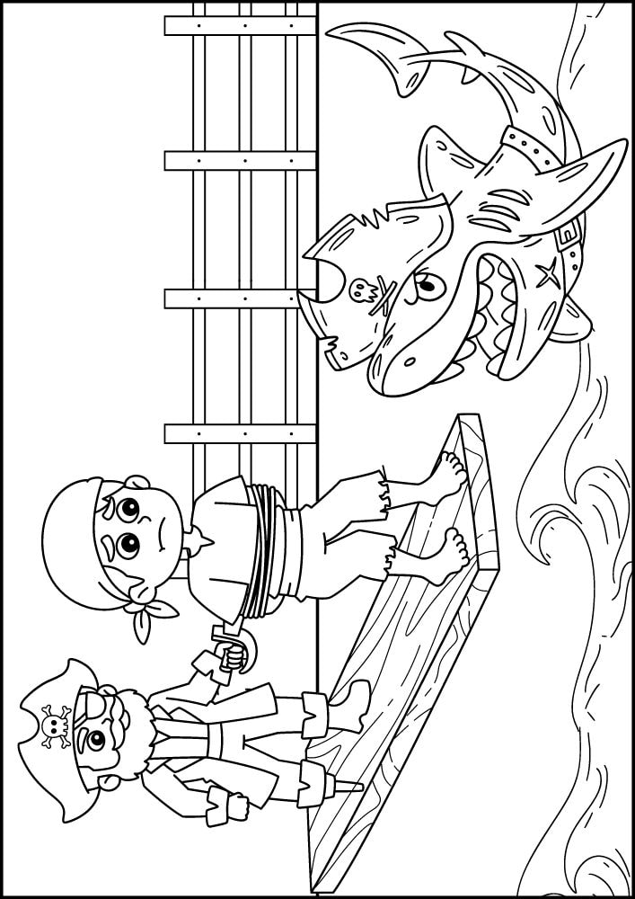 Free Printable Pirate Coloring Pages for Kids walk the plank shark ship captain