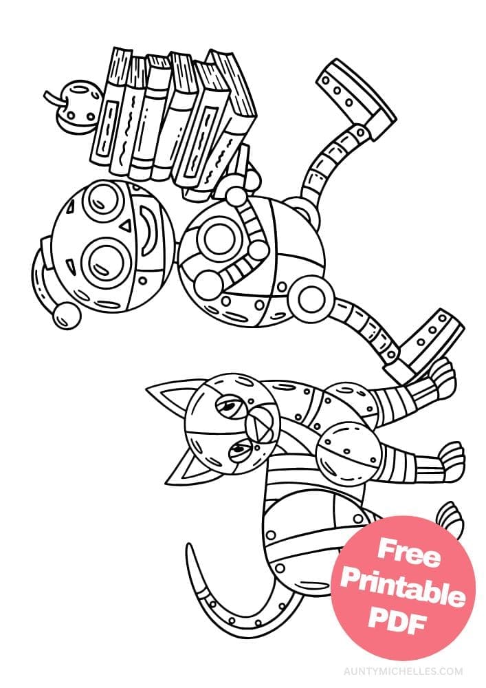 Robot Coloring Page for Kids Bot Droid ai cat books