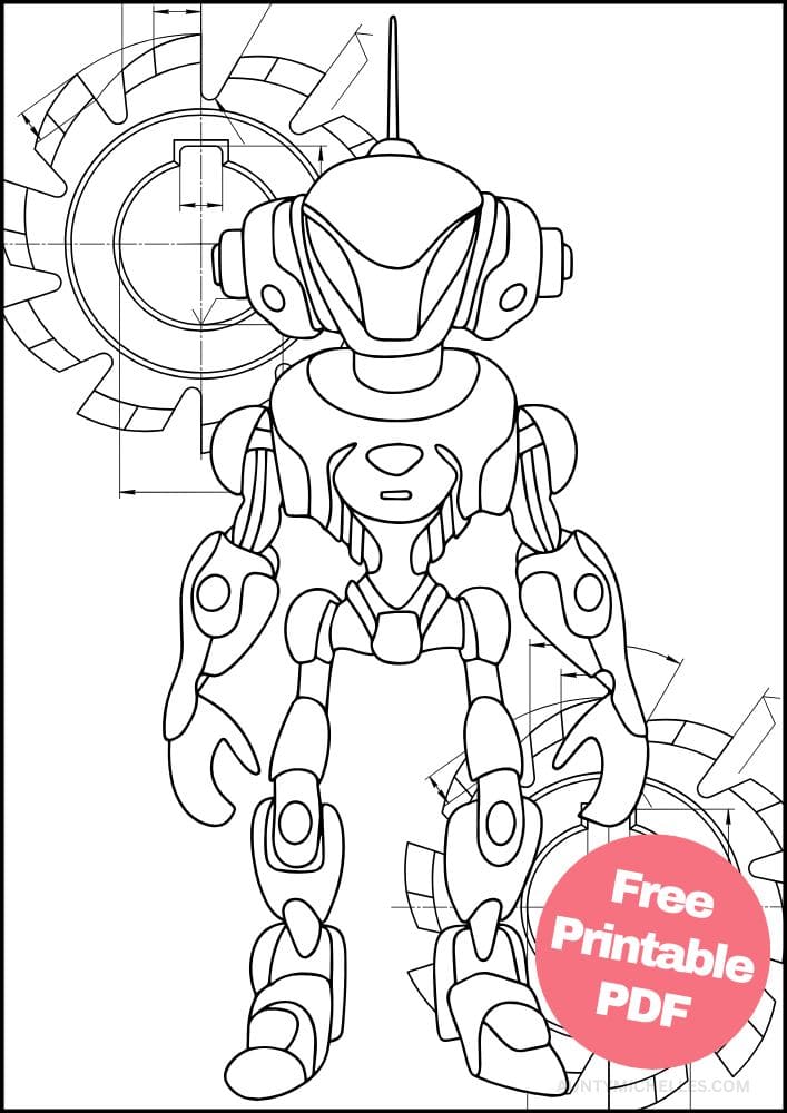 Robot Coloring Page for Kids Bot Droid ai future futuristic engineer ai