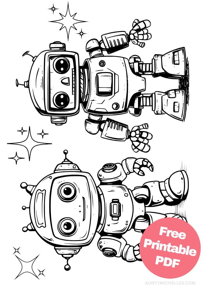 Robot Coloring Page for Kids Bot Droid ai outer space